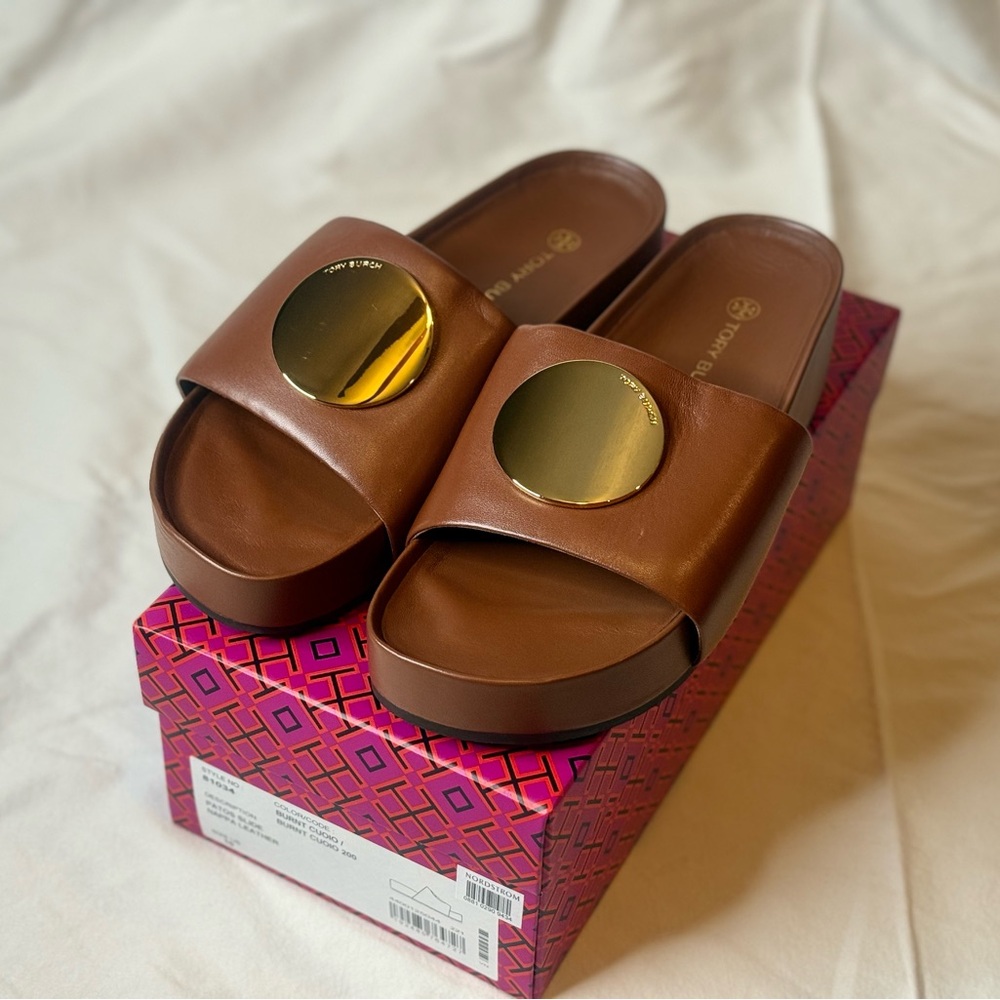 🎊💕🎊❤️Tory Burch Patos Slide Sandals Nappa Leather